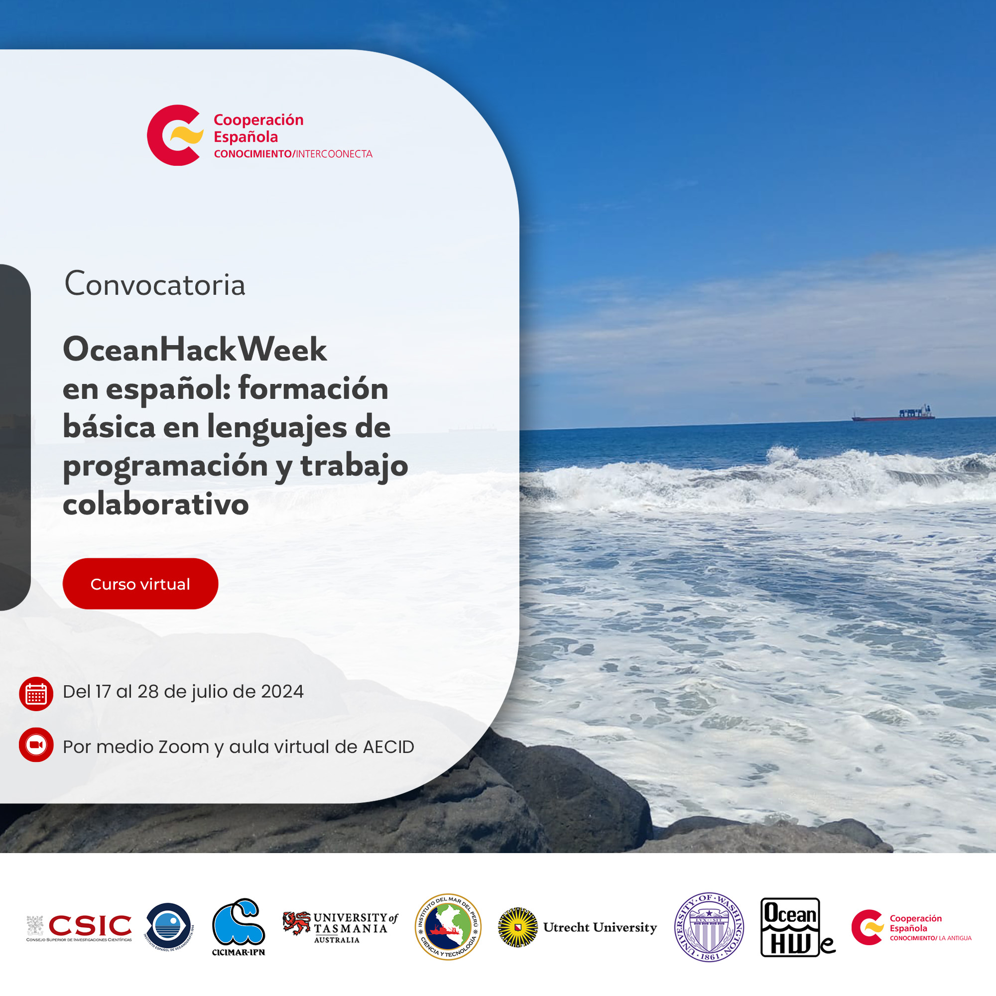 Convocatoria abierta al curso virtual: OceanHackWeek en español: formación básica en lenguajes de programación y trabajo colaborativo