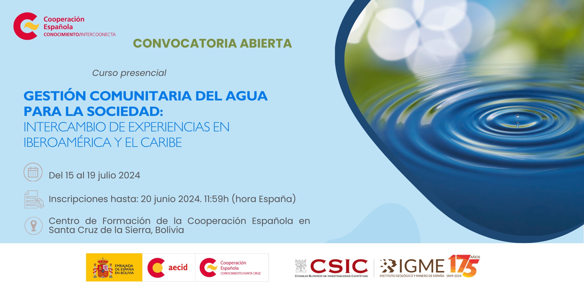 Convocatoria: Curso presencial “Gestión comunitaria del agua para la sociedad: intercambio de experiencias en Iberoamérica y el Caribe”