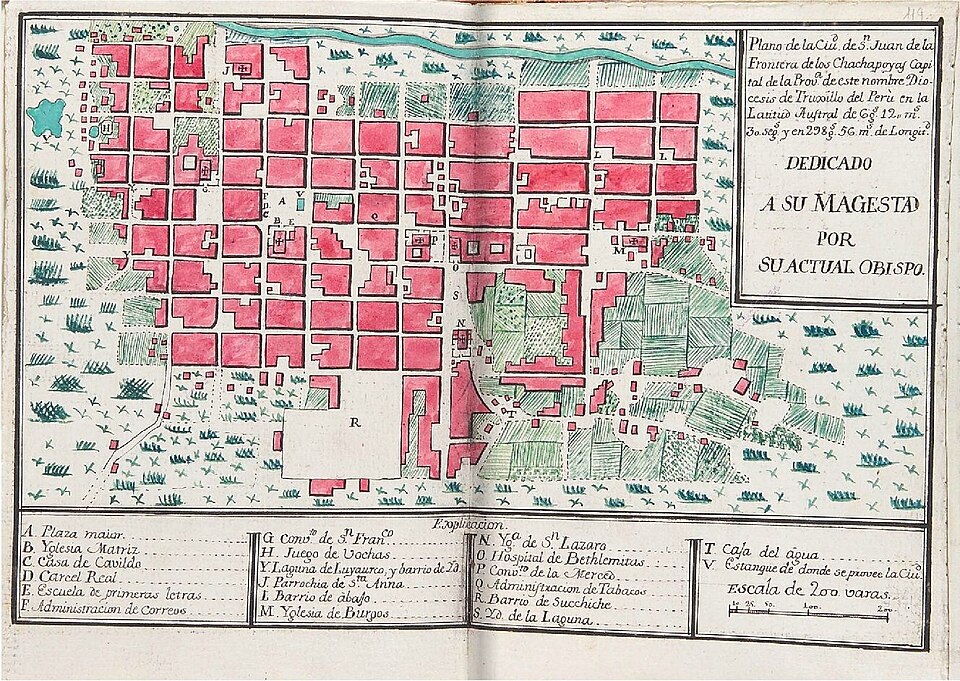 Plano de la ciudad elaborado entre 1782 y 1790 que forma parte del Códice Trujillo del Perú, elaborado tras la visita pastoral del Obispo Martinez de Compañón a la diócesis de Trujillo